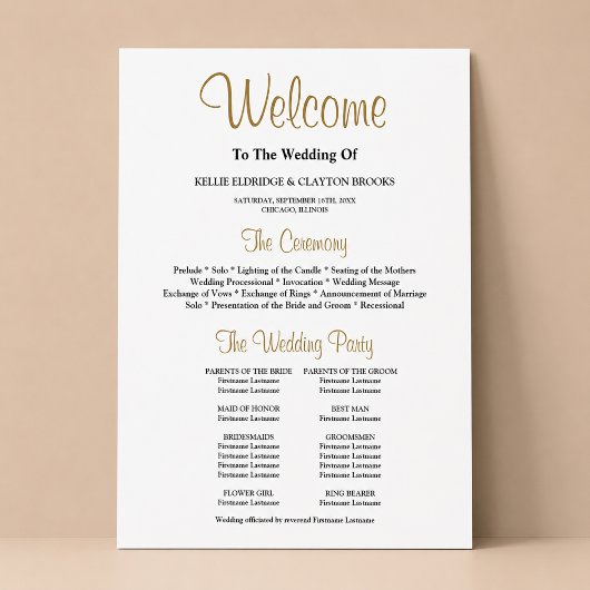 Poster Programme de cérémonie de mariage simple