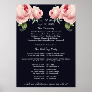 Poster Programme de cérémonie de mariage vintage rose ble
