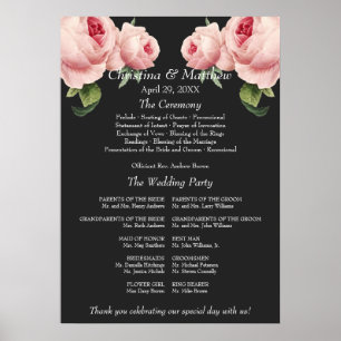 Poster Programme de cérémonie de mariage vintage Rose ros