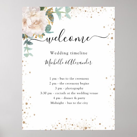 Poster Programme de chronologie de mariage floral eucalyp (Devant)