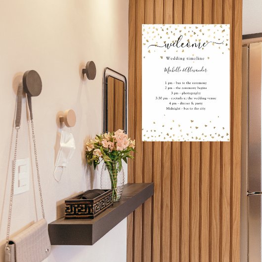 Poster Programme de déroulement de mariage coeurs dorés b