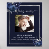 Poster Programme de funérailles photo argent fleurs bleu  (Devant)