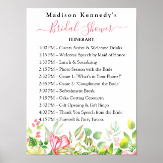 Poster Programme de la fête de mariage 🎀 Plan floral aqu