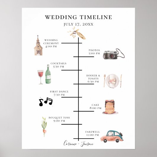Poster Programme de mariage aquarelle rustique (Devant)