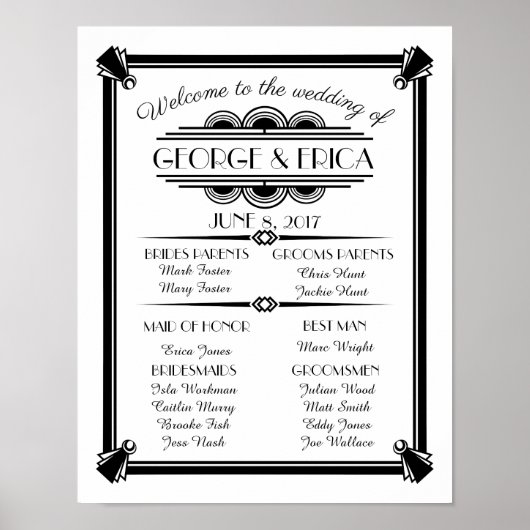 Poster Programme de mariage Art déco, mariage argent (Devant)