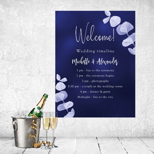 Poster Programme de mariage bleu de la marine eucalyptus