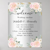 Poster Programme de mariage chronologie argent fleurs ros (Devant)