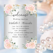 Poster Programme de mariage chronologie argent fleurs ros