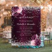 Poster Programme de mariage des fleurs roses argentées