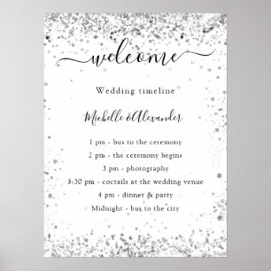 Poster Programme de mariage élégant à paillettes blanc ar