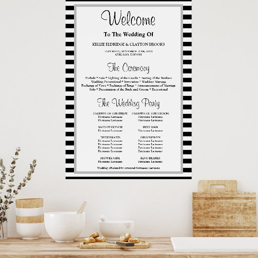 Poster Programme de mariage encadré en noir/blanc (Cuisine)