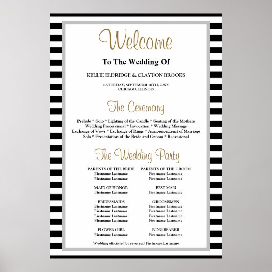Poster Programme de mariage encadré rayures noir/blanc (Devant)