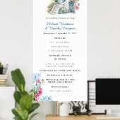 Poster Programme de mariage floral à carreaux bleus | Grè (Bureau à domicile)