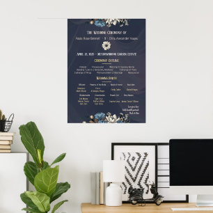 Poster Programme de mariage floral élégant de la Marine
