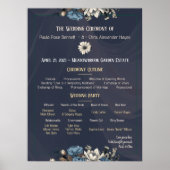 Poster Programme de mariage floral élégant de la Marine (Devant)