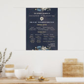 Poster Programme de mariage floral élégant de la Marine (Cuisine)