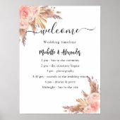 Poster programme de mariage floral rose herbe des pampas (Devant)