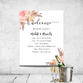 Poster programme de mariage floral rose herbe des pampas