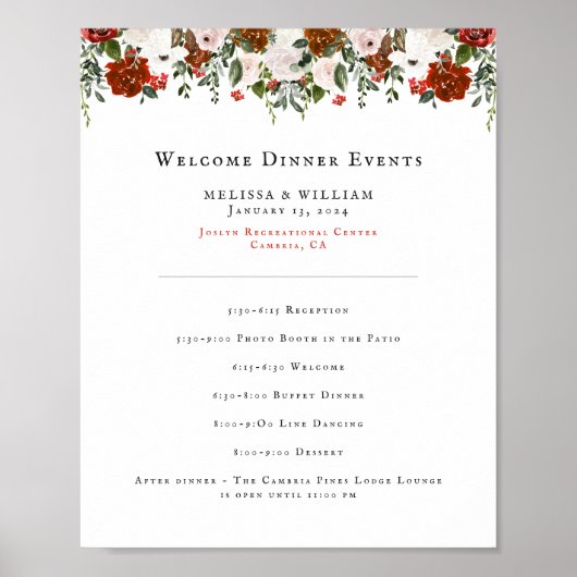 Poster Programme de mariage floral rustique | Botanique b (Devant)