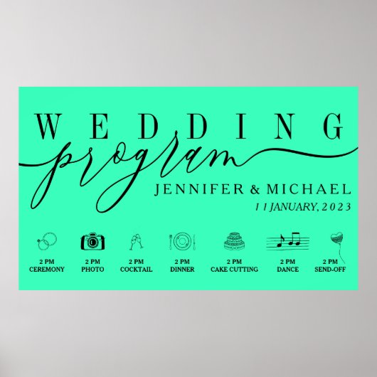 Poster Programme de mariage néon Icônes personnalisées me (Devant)