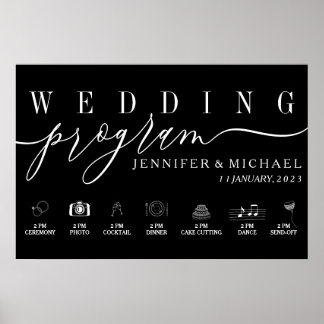 Poster Programme de mariage noir Icônes personnalisées me