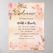 Poster Programme de mariage papillon floral Pampas chrono (Devant)
