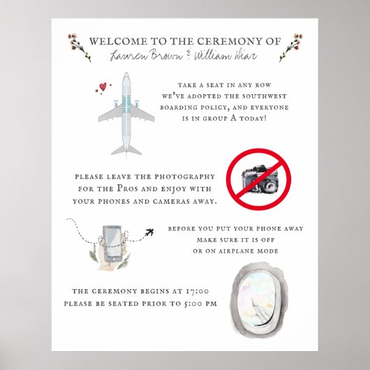 Poster Programme de mariage pour pilote d'avion Bienvenue (Devant)