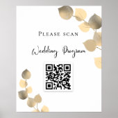Poster Programme de mariage QR code eucalyptus or (Devant)