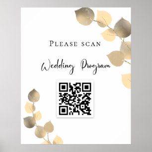 Poster Programme de mariage QR code eucalyptus or