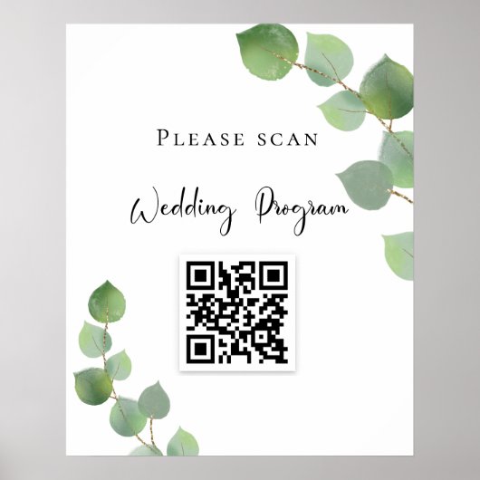 Poster Programme de mariage QR code eucalyptus verdure (Devant)