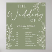 Poster Programme de mariage simple fleur bohème sauge (Devant)