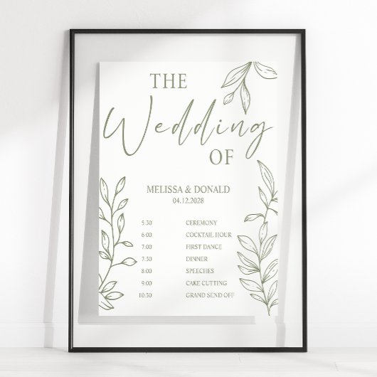 Poster Programme de mariage simple fleur bohème sauge