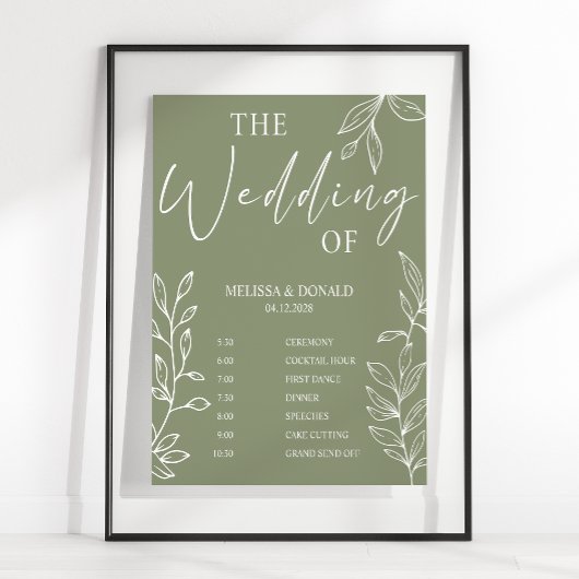 Poster Programme de mariage simple fleur bohème sauge
