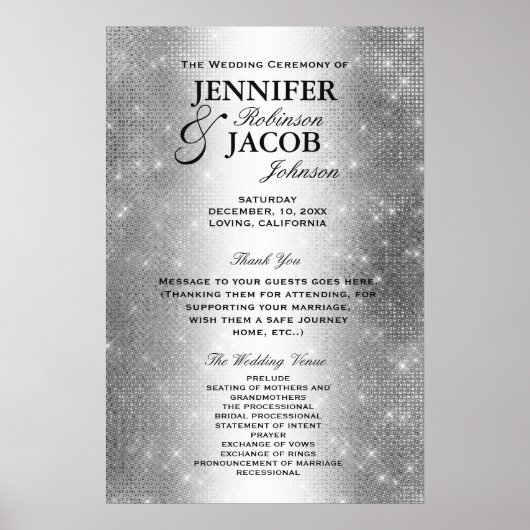 Poster Programme de mariage | Soft Silver Parties scintil (Devant)
