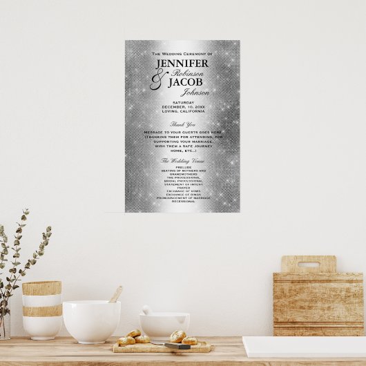 Poster Programme de mariage | Soft Silver Parties scintil (Cuisine)