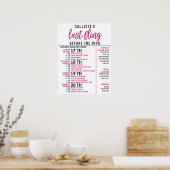 Poster Programme de soirée de bachelorette rose girly et  (Cuisine)