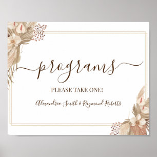 Poster Programmes de cérémonie de mariage Fleur Pampa Pan