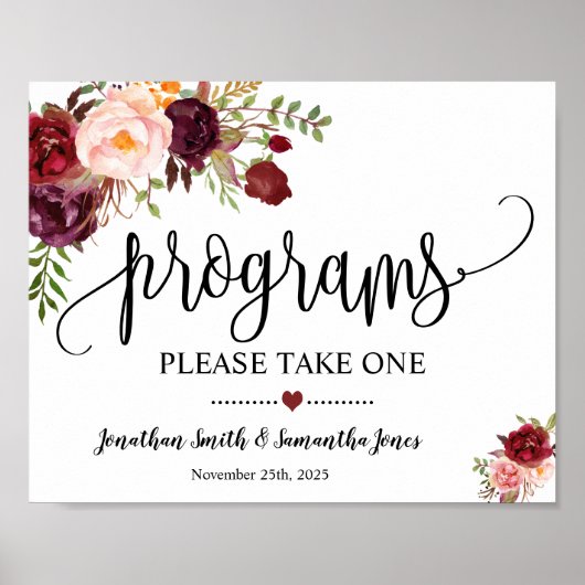 Poster Programmes signe cérémonie de mariage bohème marsa (Devant)