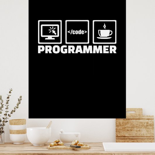Poster Programmeur Écrire Code Et Boire Café (Cuisine)