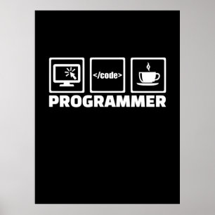 Poster Programmeur Écrire Code Et Boire Café