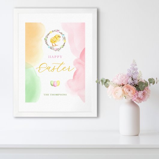 Poster Projections d'aquarelle pastel et poussin Joyeuses