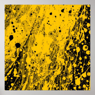 Poster Projections de peinture noire et jaune