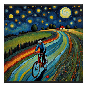 Poster Promenade à vélo sur la nuit étoilée 3