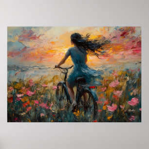 Poster Promenade au coucher du soleil à travers un champ