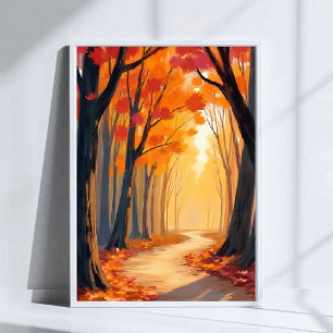 Poster Promenade dans la forêt de feuillage Peinture aq