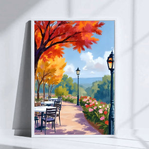 Poster Promenade dans le parc d'automne Aquarelle Art du