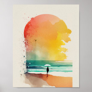 Poster Promenade dans les Waves Abstrait Beach Art
