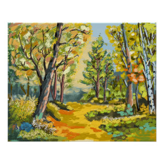 Poster Promenade en sous bois d'automne.