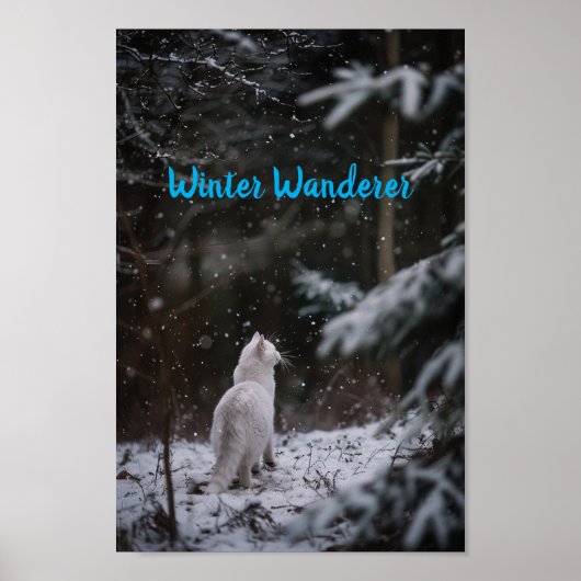 Poster Promenade hivernale : Chat blanc dans la neige (Devant)