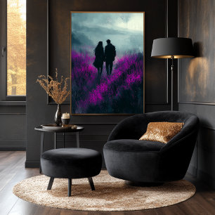 Poster Promenade romantique à travers des champs violets